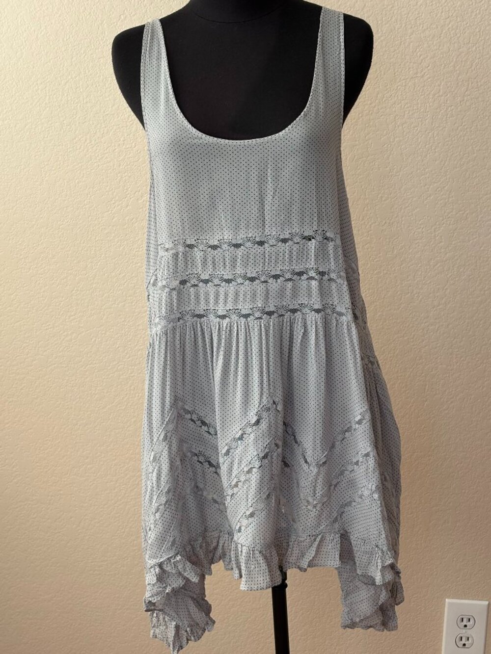 Intimately Free People Large Polka Dot Lace Ruffle Tunic Tank